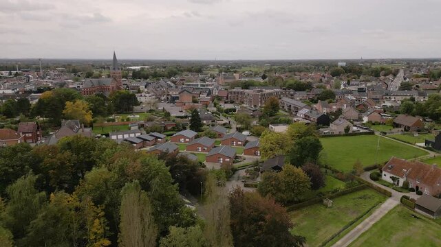 Cozy Belgium town, aerial drone view