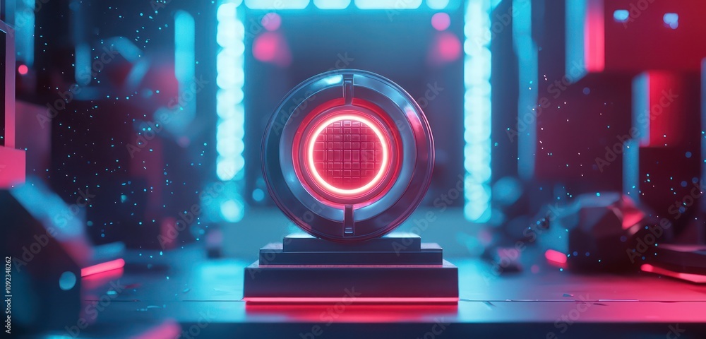 Poster a 3d icon visualizing digital security, featuring encryption symbols.