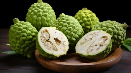 Obraz premium Luscious Cherimoya Fruit with Green Scaly Skin and Creamy Interior