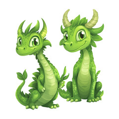 Obraz premium Adorable Green Dragons: Fantasy Illustration