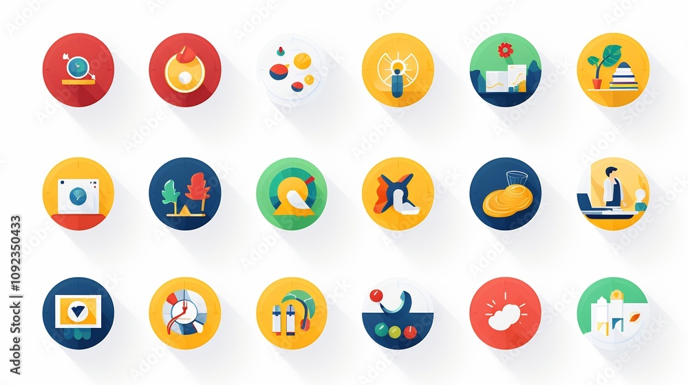 Poster colorful and clean icon set for presentation skills and visual communication long title colorful and