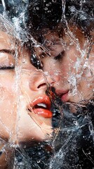 Fototapeta premium Two Women Kissing Through Shattered Ice