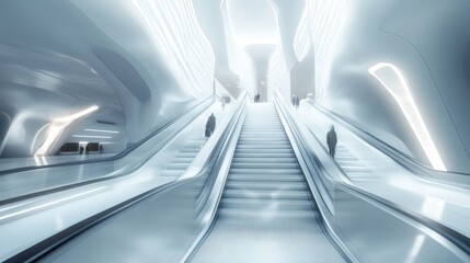 Fototapeta premium People customer transport on escalator at urban shopping mall, Department store business, financial economy,city life, tourist traveler lifestyle,Motion blur,copy space.