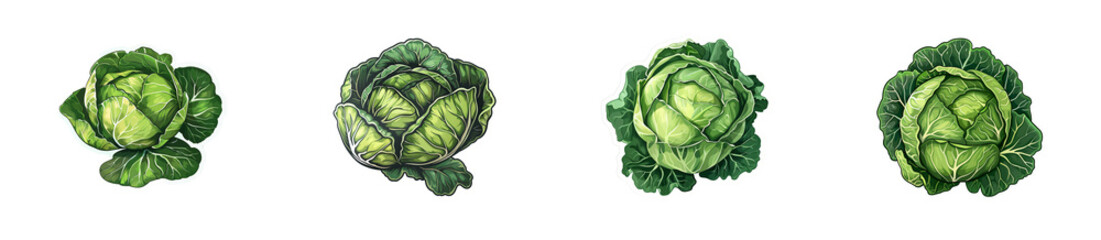 Fototapeta premium Fresh Cabbage Set on Isolated Transparent Background - PNG Image