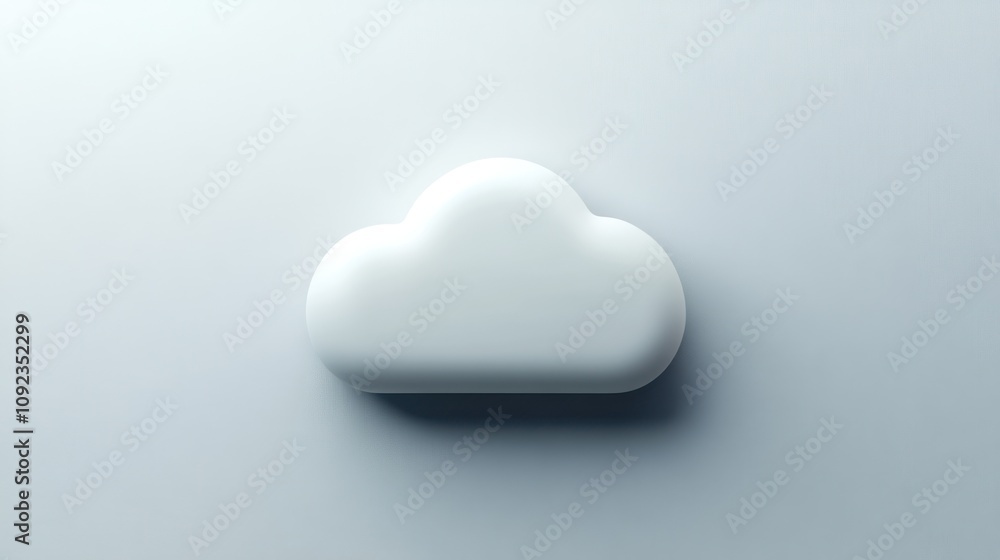 Poster a three dimensional white cloud icon on a gray background