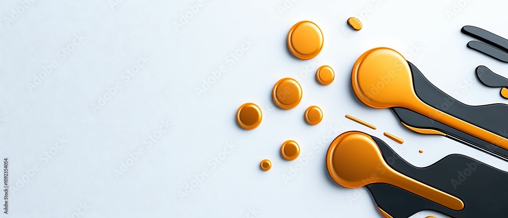 Poster a vibrant abstract design featuring orange and black liquid shapes against a white background, creat