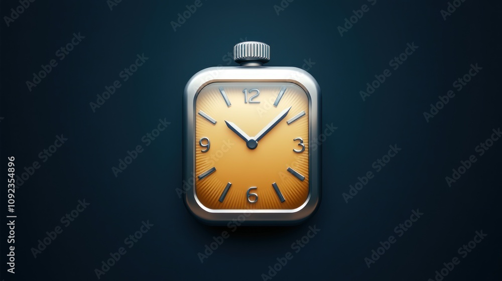 Poster retro square clock shows time on dark background
