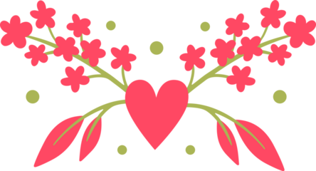 Reflected composition purple and pink flowers is made in folk art. Design element, border element, print in rustic style, isolated white background.