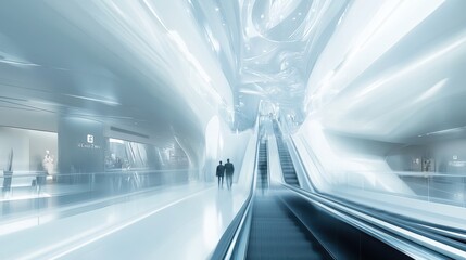 Obraz premium People customer transport on escalator at urban shopping mall, Department store business, financial economy,city life, tourist traveler lifestyle,Motion blur,copy space.