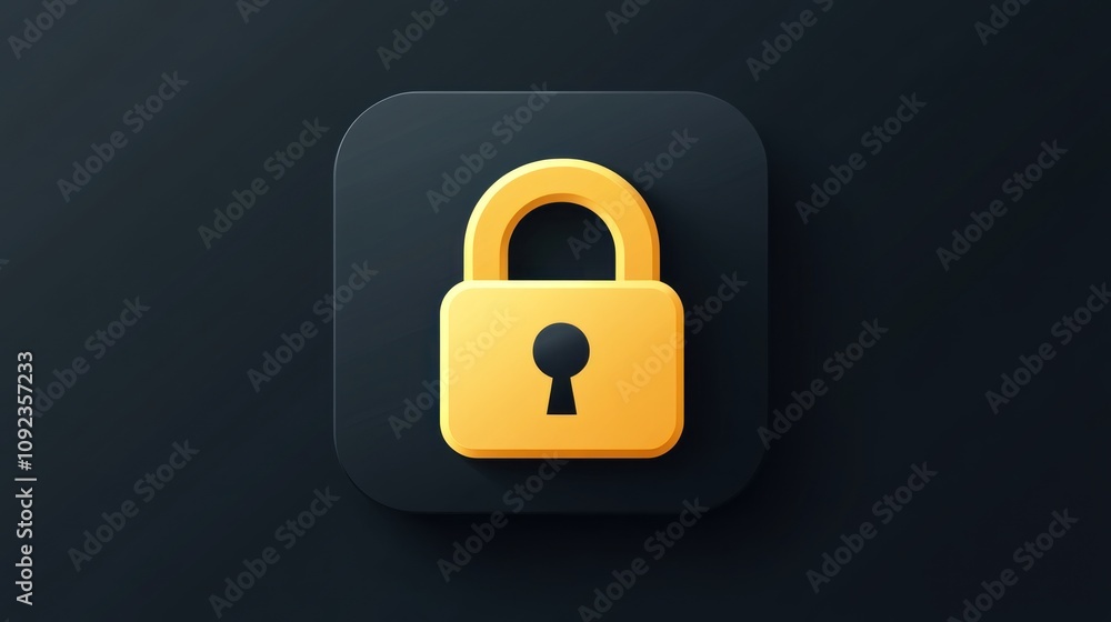 Poster a gold padlock icon on a dark square button
