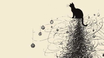 cat destroying Christmas tree, cat with Christmas tree, cat, Christmas, whimsical, festive, holiday