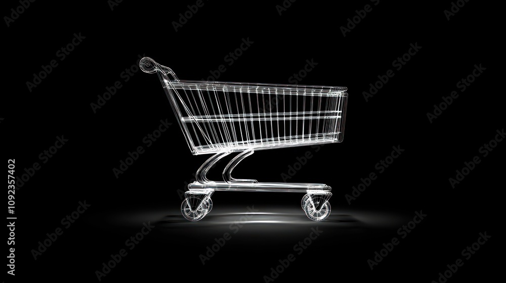 Poster wireframe shopping cart on black background