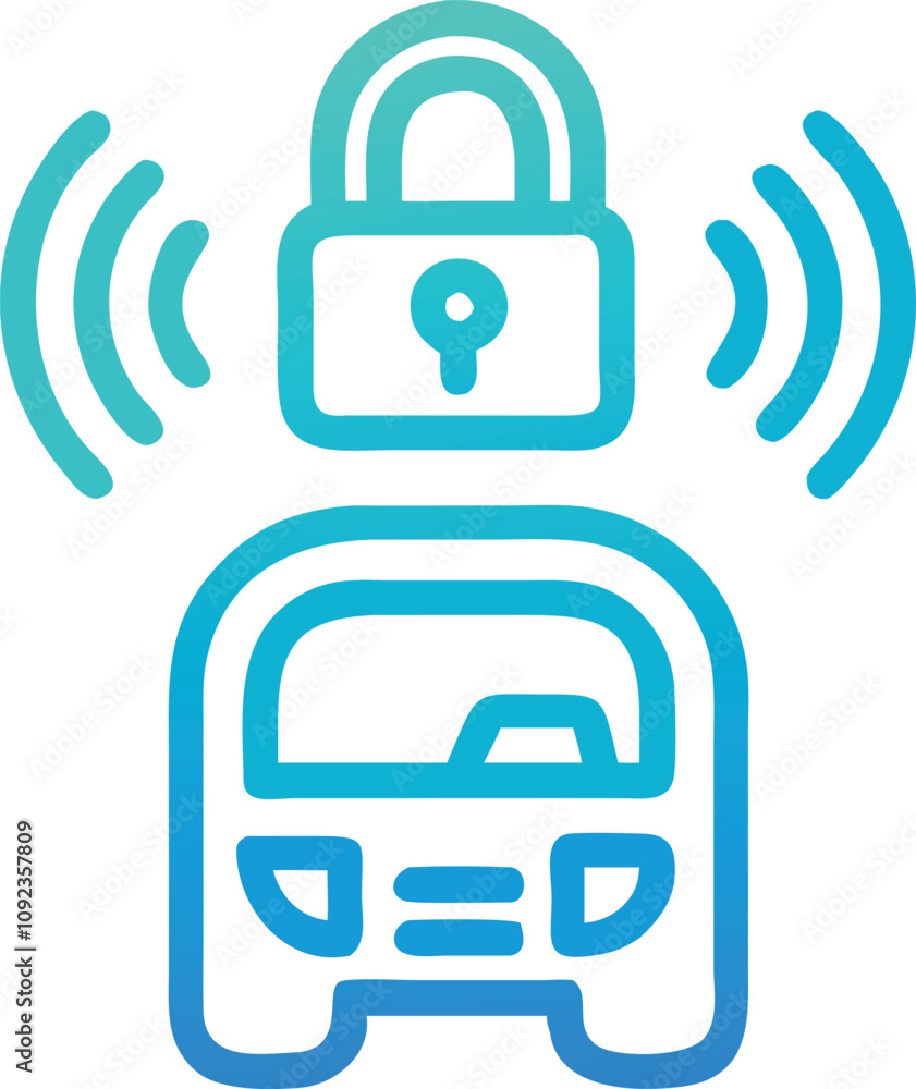 Poster vehicle security with wireless lock icon, gradient line art of a vehicle with a wireless padlock sig