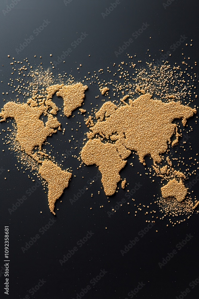 Poster map of the world made with pulse grains to show global connection