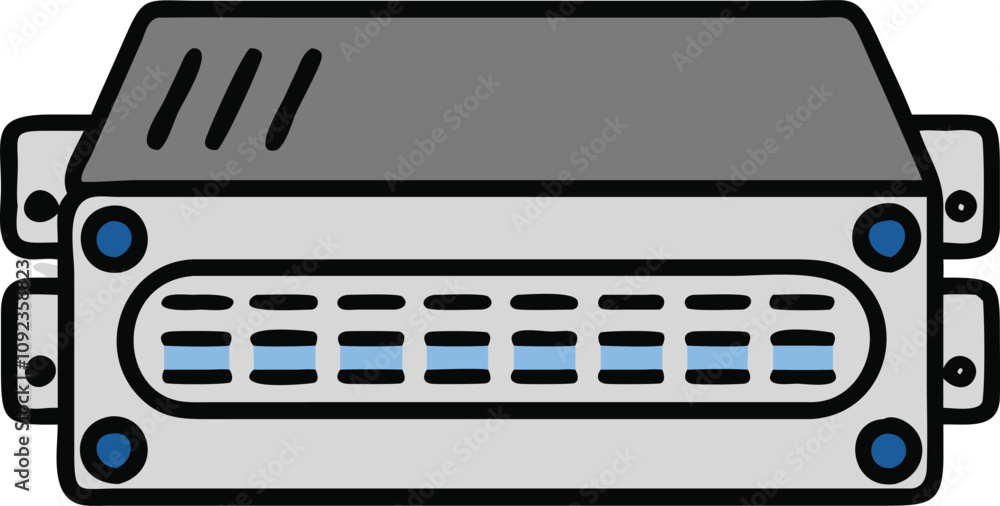 Poster parallel port connector illustration, detailed colored illustration of a parallel port connector, sh