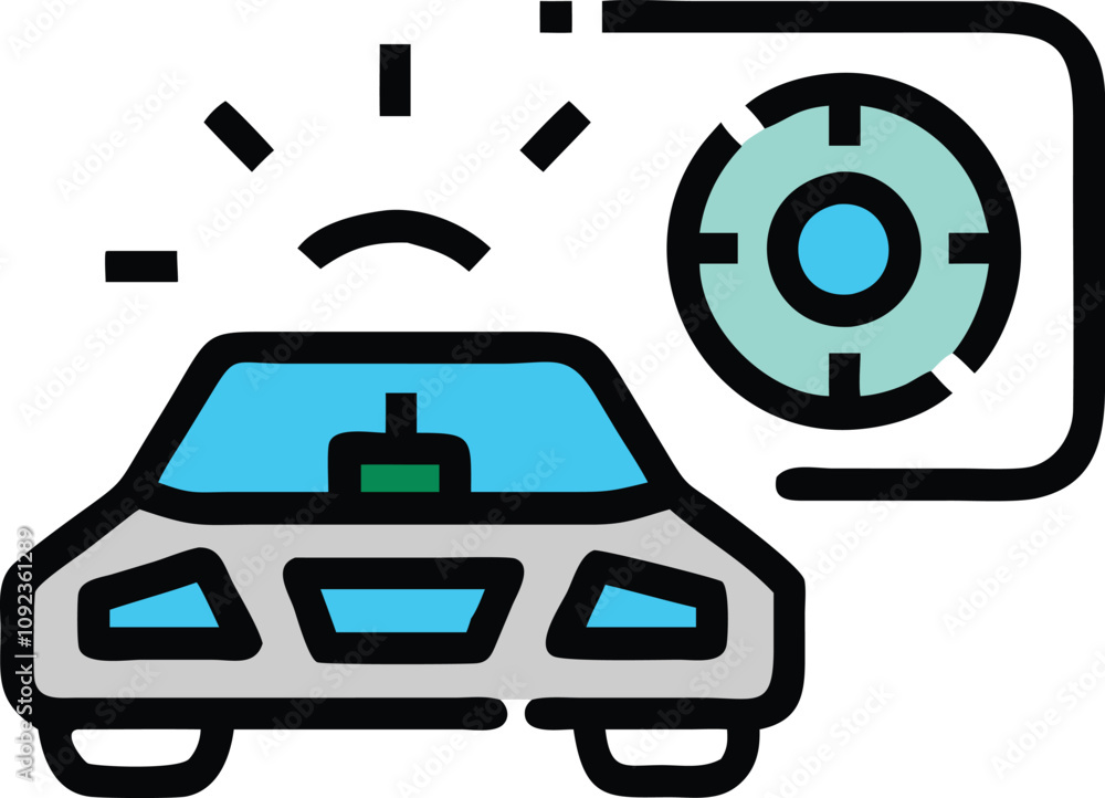 Aufkleber smart car with sensor and alert system, illustration of a smart car equipped with a sensor and alert