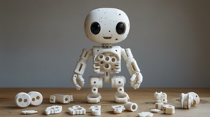 A blueprint of a modular art toy monster, showing interchangeable parts and assembly configurations