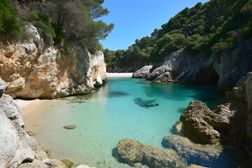 Obraz premium Secluded beach with clear turquoise water.
