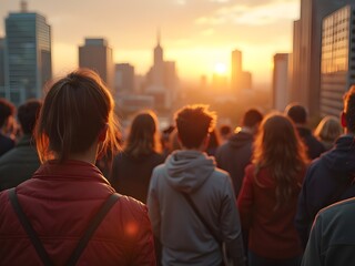 Fototapeta premium people watching the sunset in a city
