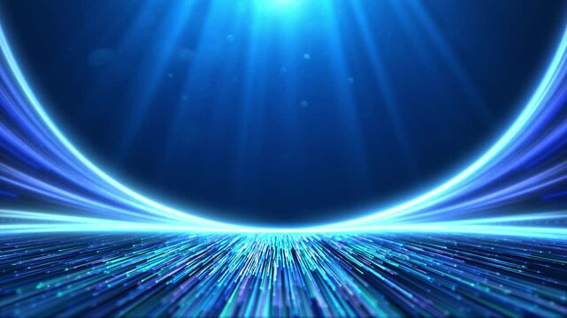 The blue particle lines continue to grow, and the light stripes evolve and flow. creating a dynamic background for future technology, used for commercial activities of technology enterprises.