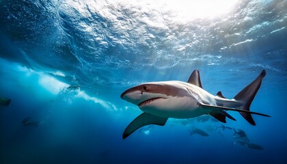 Fototapeta premium Gliding Below: A Shark's World Sea from Above