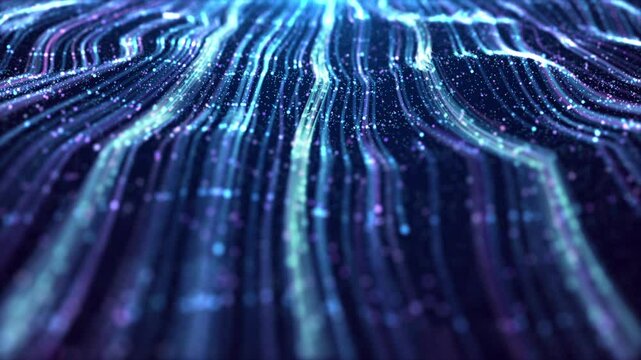 The blue light particles flow downwards like a waterfall, with particle lines constantly twisting and wavy light stripes undulating and flowing like waves.