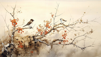 a small bird on a tree with flowers in bloom