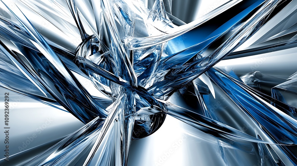 Aufkleber abstract blue and silver crystalline structure exploding from a central point