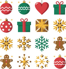 Fototapeta premium Festive Christmas Icons Set Collection Vector art Illustration