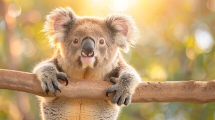 Fototapeta premium A peacefully sleeping koala hugging a tree, fully immersed in a tranquil rest. The close-up captures the serene bond with nature and a sense of calmness in the wild.