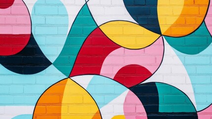 Fototapeta premium Vibrant Geometric Mural on Brick Wall