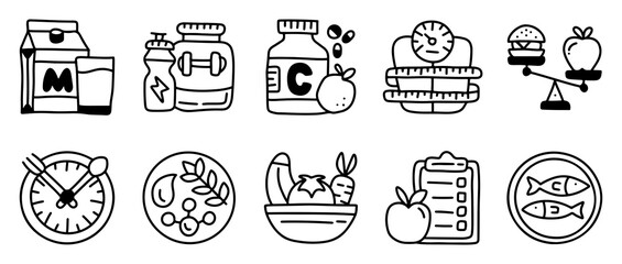 Hand Drawn Diet and Nutrition Icon Set