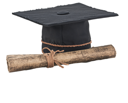 a graduation cap and scroll