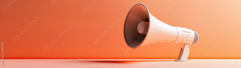 Poster a megaphone positioned on a smooth, gradient background, symbolizing communication and amplification