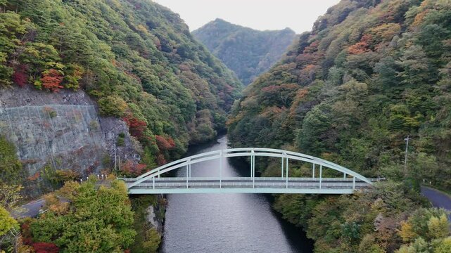 紅葉に染まるみずがき湖をドローンで撮影しました。みずがき湖は山梨県北斗市にある塩川ダムの人口湖です。

