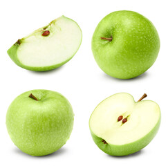 green apple with slices isolated on a white background. clipping path