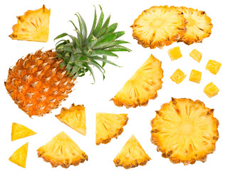 sliced baby pineapple isolated on white background. exotic fruit. clipping path