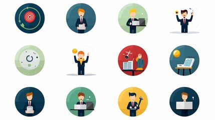 Fototapeta premium Minimalist Flat Icons for Business Presentation and Skill Development Concepts