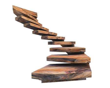 a wooden stairs with a white background