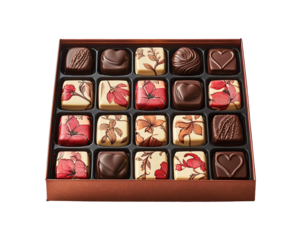 a box of chocolates with different designs