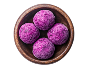 a bowl of purple balls