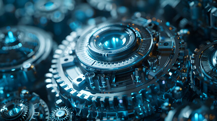 3D Render Futuristic Gears and Mechanisms