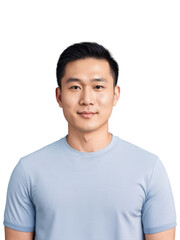 Fototapeta premium Asian man aged 20-30 years old, wearing casual clothes, looking friendly without glasses, with short hair and brown hair.