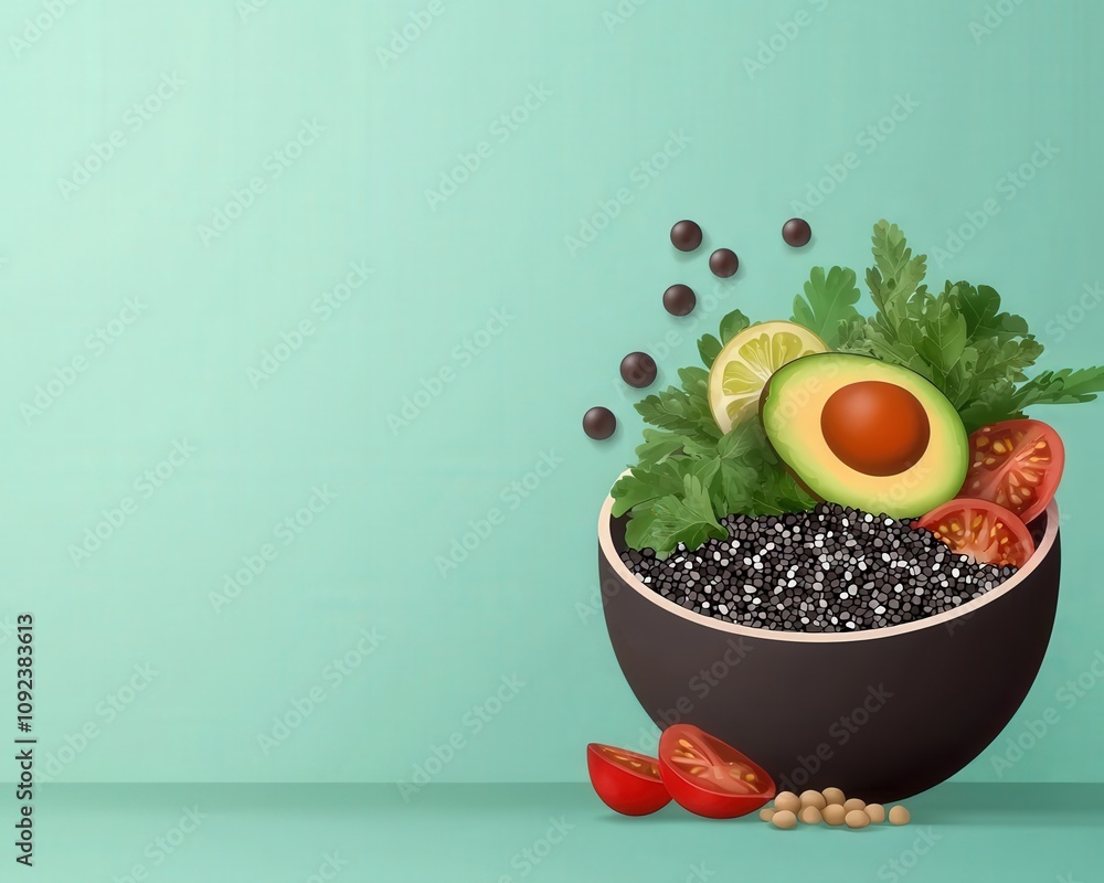 Poster pulse-based meal with garnish representing nutritional abundance