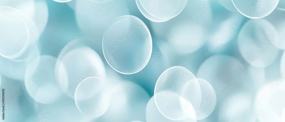 Poster abstract background with translucent light blue overlapping circles creating a modern, soft, and min