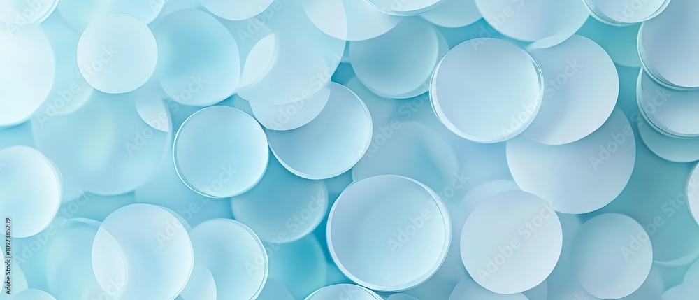 Poster abstract background with translucent light blue overlapping circles creating a modern, soft, and min