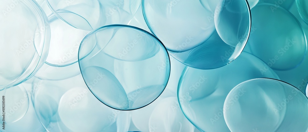 Poster abstract background with translucent light blue overlapping circles creating a modern, soft, and min