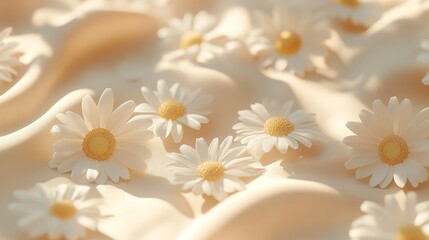  Elegant aesthetic chamomile daisy flowers pattern with sunlight