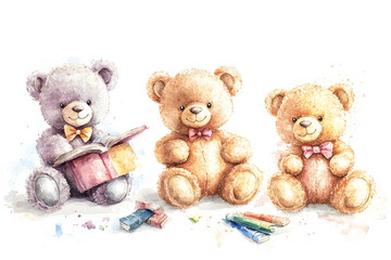 Cute watercolor teddy bears png cut out set