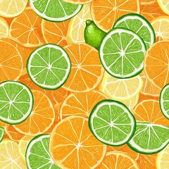 Fototapeta premium Sliced Slices Pile Collage of Lemons and Limes Seamless Food Pattern Texture